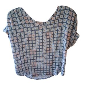 LOFT Floral Pattern Blouse - Blue, Pink, and White